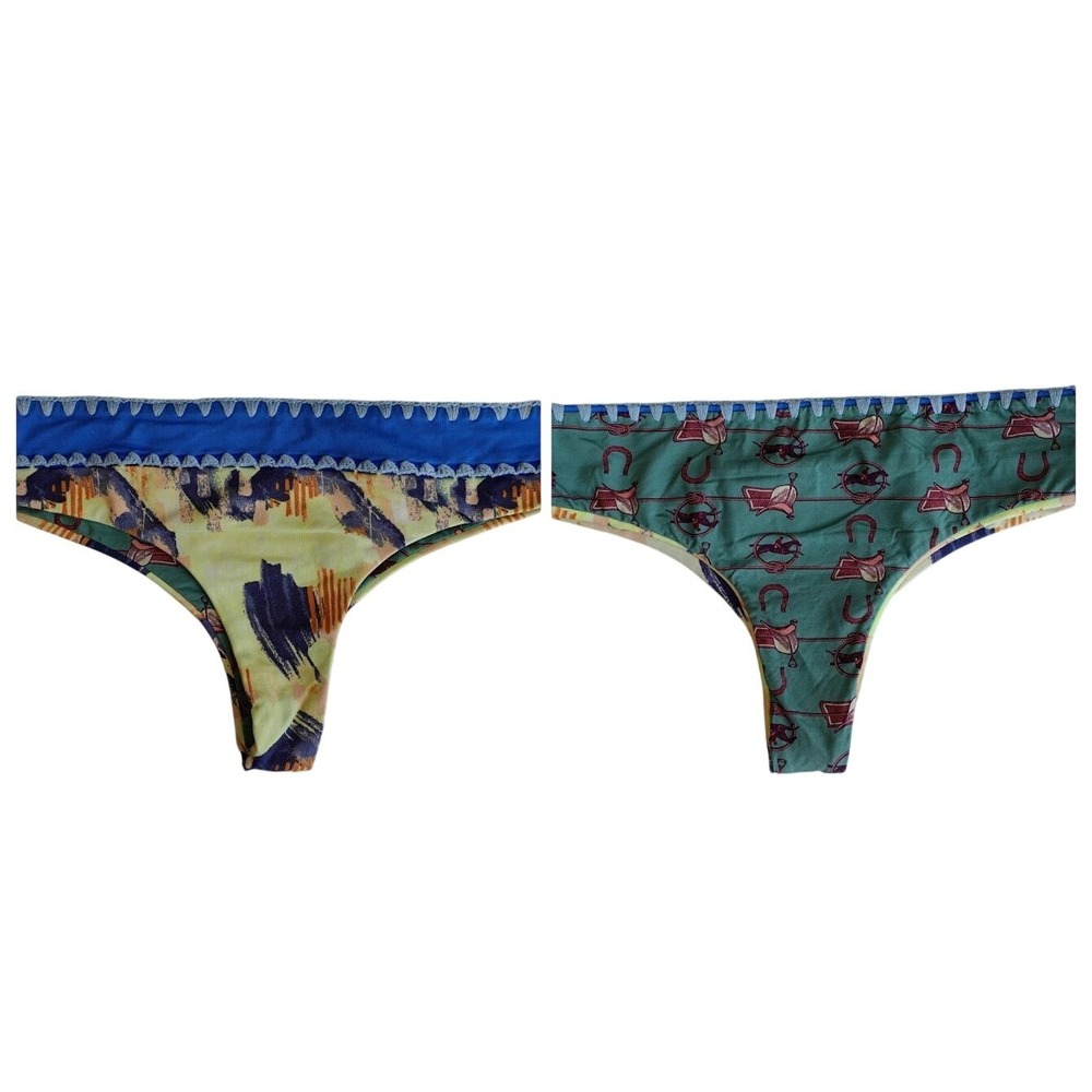 Maaji Reversible Bikini Bottom Womens M Floral Equestrian Print‎ Low Rise Cheeky